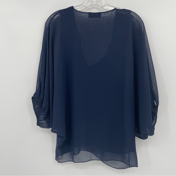 Casting Blouse - V-Neck, Jeweled Neckline, Blooming Sleeves - Blue & Silver - S - Picture 4 of 8